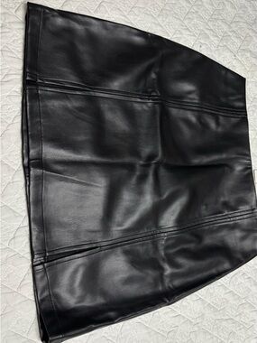 Mango Black Faux Leather A-Line Skirt